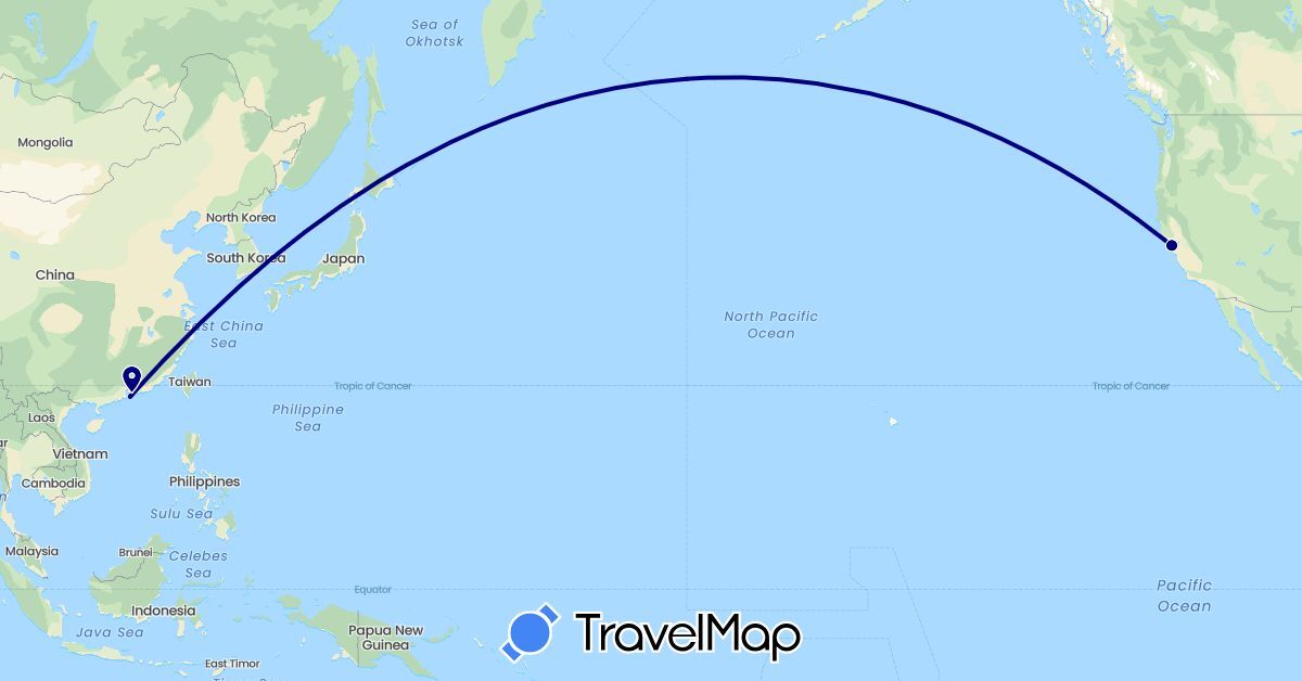 TravelMap itinerary: driving in Hong Kong, United States (Asia, North America)